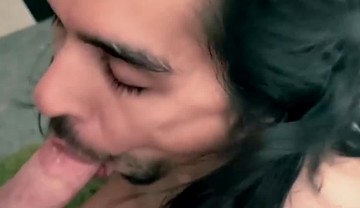 Alt stud enthusiastically sucks and tugs his partner's cock in POV