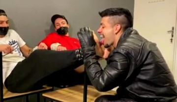 Tickle with tongue leather biker